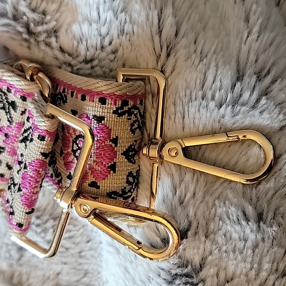 Embroidered Purse Crossbody Adjustable Strap 2 Inches Wide Purple Pink Black - Picture 4 of 6